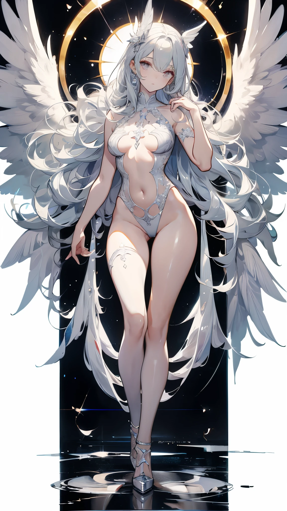  ((best quality)), ((masterpiece)), (detailed), 1girl, Character design, female, dynamic poses, long white grey hair, grey white eyes, very skinny, detailed, best quality, no accesoires around the neck, no shoes, prominent collarbones, skinny arms, flat stomach, visible hip bones, full body, blank white background, plain background, white background, red and white clothing, Bloodborne inspired, occult aesthetic, occult, detailed and intricate steampunk and detailed gothic, NSFW, Very dramatic and cinematic lighting, cosmic horror, grim-dark, side-lighting, perfect face, NSFW, Fluttering lace flared long knee length dress with frilly petticoats, knee length dress, pleated petticoats, petticoats gothic, complex lace boots, side-lighting, gothic aesthetic, wielding a mighty sword with mechanical components, mandalas, small breasts, a fairy, various different types of insect wings, NSFW, full body, whole body, body, plain background, white background, blank background, no background, white background NSFW, chains, full body, whole body, head-to-toe NSFW 