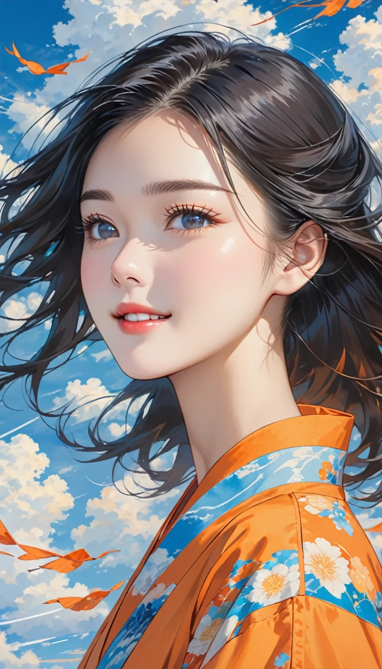 Image of a person smiling and looking up at the sky.