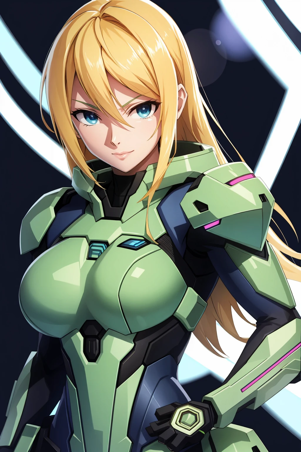 Samus Aran,ultra-quality,Photorealsitic,An ultra-high picture quality,Digital SLR,Based otomical grounds,Depicted in detail,A slight smil,Detailed face、coat flashing