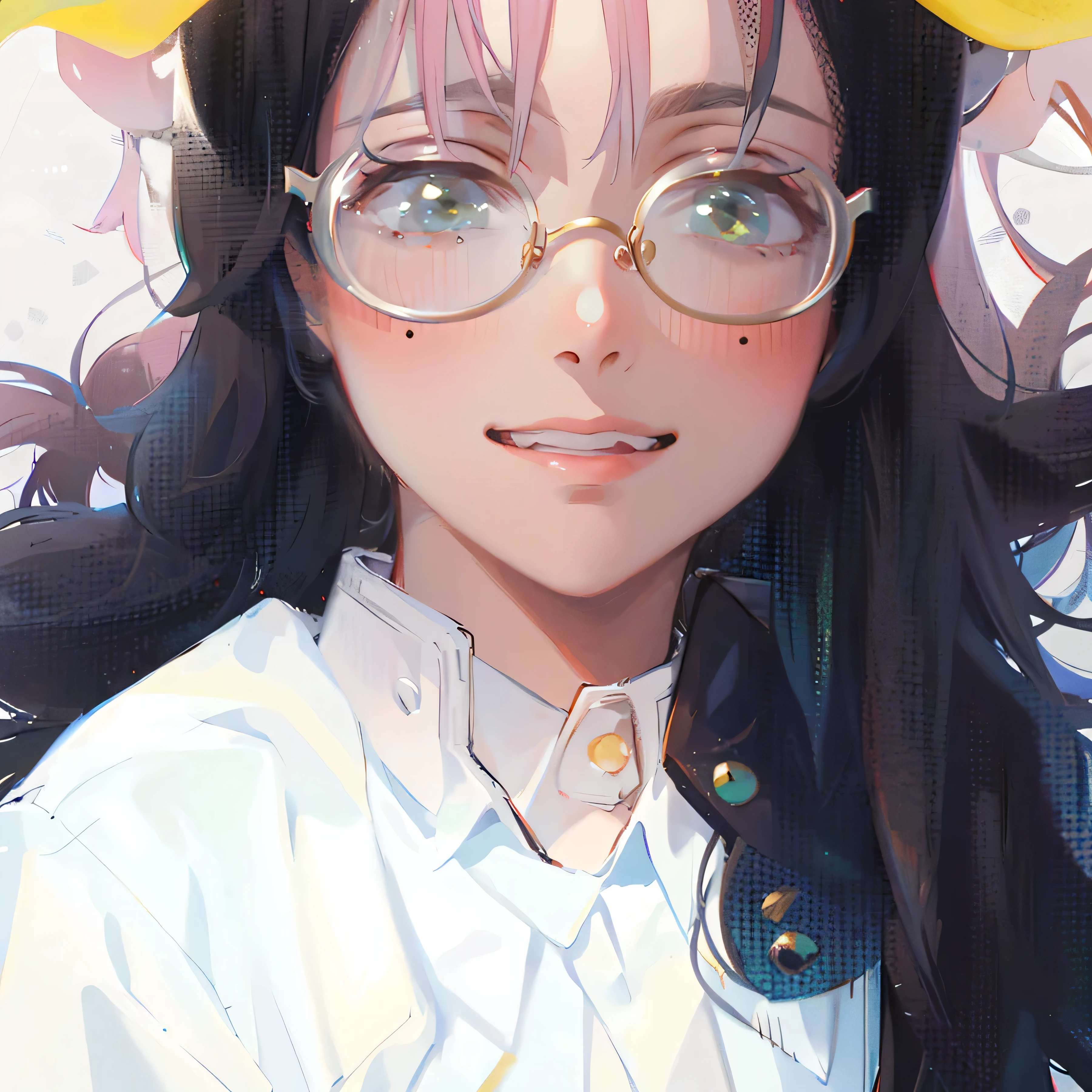 Library: Serious-looking female student(Sucking a man's dick) Black hair, uniform, glasses, looking up
