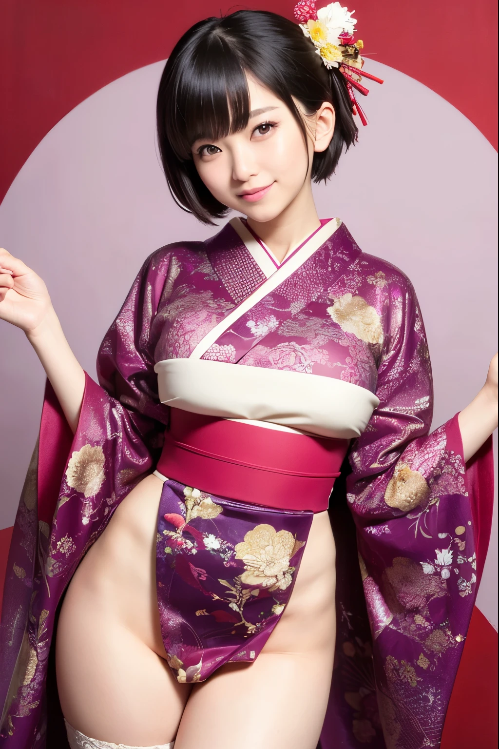 masterpiece, best quality,1990s \(style\),sumire kanzaki,kimono,bare shoulders, cleavage