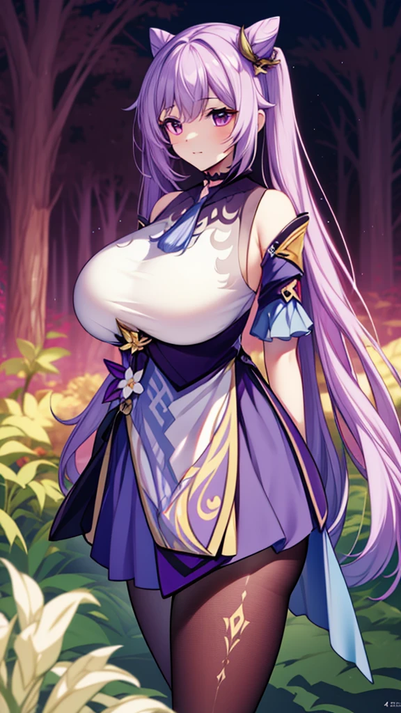 KeqingGenshin_NDV, 1girl, purple hair, large breasts, long hair, twintail, purple eyes, pantyhose, cone hair bun, double bun, (Beautiful,Huge_Breasts:1.3),
BREAK
, 1girl, solo, Standing in the garden, full body, full figure,
BREAK
, Garden,
BREAK
, choker, short skirt, detached sleeves, frills,
BREAK
, official art, extremely detailed CG unity 8k wallpaper, perfect lighting, Colorful, (best_quality:1.0), ultra high res,4K, ultra-detailed, 8K, HDR, high resolution,  absurdres:1.2, film grain, blurry background, (vibrant_color:1.2), (beautiful_face:1.5), (narrow waist),