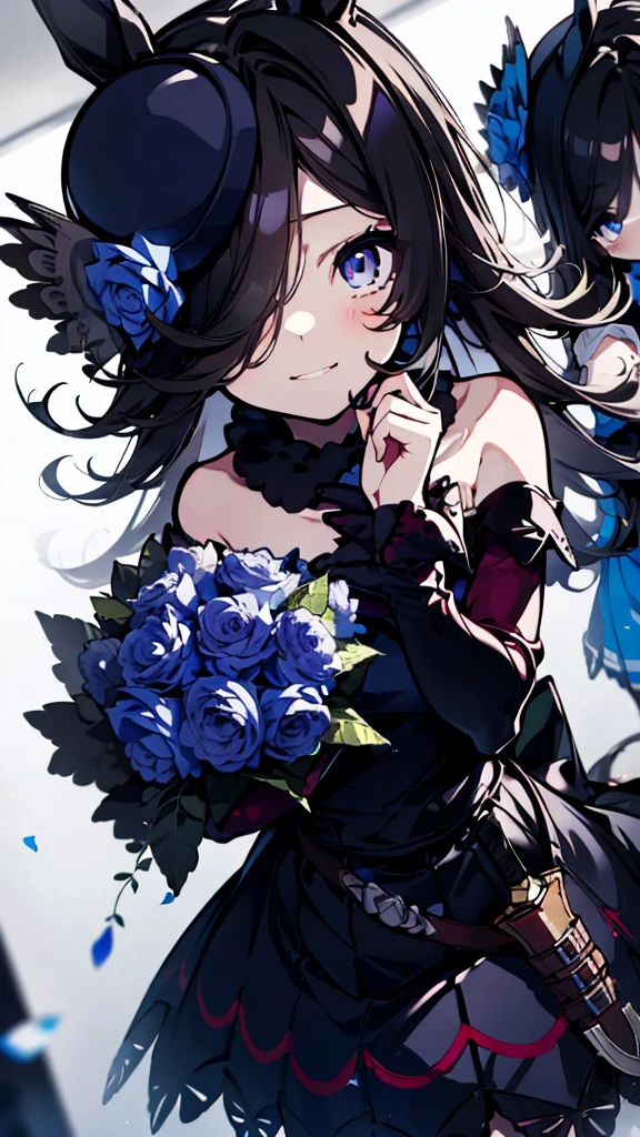 ((fullbody)),(Tabletop.Best Quality).(Dynamic Angle). (Detailed CG painting ),(Perfect Image)、comics.shape.1 girl.Detailed face、 perfect face.delicate face、 A cute and delicate girl in gothic maid clothes、Rough skin、 Black Hair .length、(Umamimi Girl)Umamimi Girl、((Beautiful Blue Eyes)).繊細で beautiful eyes、 beautiful eyes、Reflective eyes、smile.( watch the audience:1.3).(Face is a little red:0.8)、8K wallpaper、 cowboy shot、Reflected Light、Most detailed、Complex、Rough skin、Fine skin、(Super Resolution)、((Cute girl in gothic maid outfit))