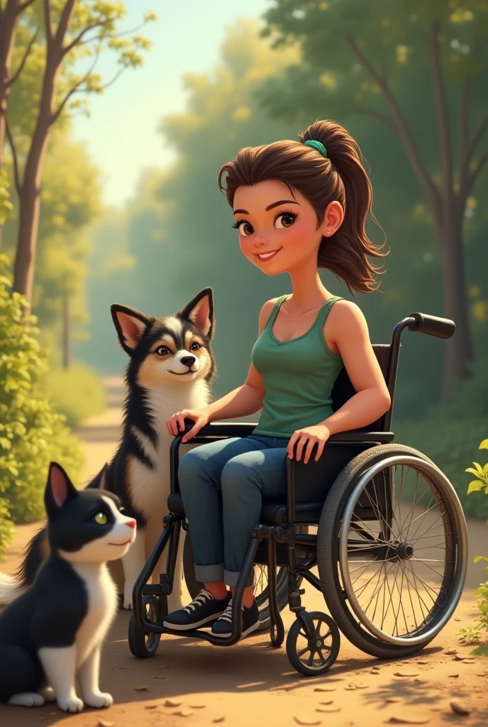 thumbelina in a wheelchair — a little fighter with a big story . By her side her dog with long fur and a black and white cat . Together they stream on Twitch , blog about life and share stories in the podcast . Her husband is their strongest support , Her brain tumor disease . Big brother and little sister . But with her friends By her side, Thumbelina masters every day — strong, courageously and always with a smile .
