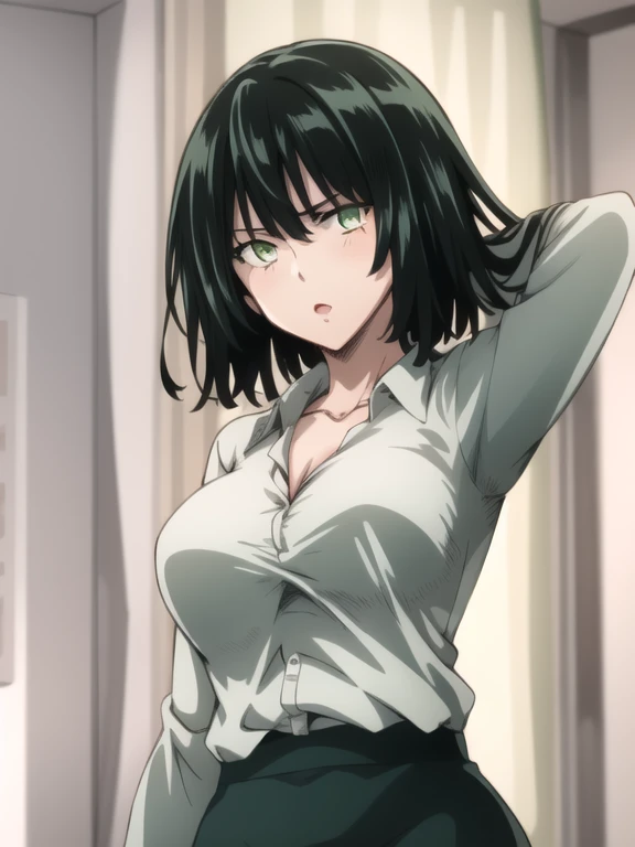 (((((fubuki from one punch man)))))1 girl, standing alone, short hair, braid, don, ssmile, (((((Naked))))), gazing at viewer,large breastsout, hair green, braided ponytail, high collar don, cowboy shot, make up, Red lips, ashen hair, puff sleeves, lipstick, cloused mouth, high collar, standing, eyes black, half-closed eyes, curved, Broad Hips, covered navel, (((((((lieing in bedroom)))))), (narrowed eyes:1.2), (half-closed eyes:1.2), ((From above:1.4)), BREAKING masterpiece, best qualityer, highly detailed background, perfect lightingbest qualityer, ((shining skin, shining skin, skin detailed)) pleasure face, big-ass ((lieing in side view))),(((arms above showing armpits))))
