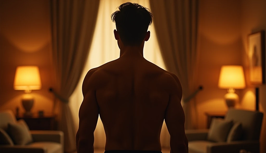 1boy、Photo Quality、Handsome Men、Mash Hair、Japanese male, 、Slim body、Completely naked、Full nudity、erection、Huge penis、Highest quality、Realistic、beautiful、Sad look、Standing in front of middle-aged women sitting on a sofa、Back view、Dimly lit luxury hotel room