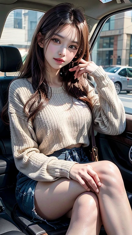muste piece, best quality, illustration, Super detailed, fine details, High resolution, 8K,wall paper, perfect dynamic composition,(Details High quality, realistic depiction of eyes:1.3), short hair, (wavy hair:1.2), Gorgeous and stylish black fluffy latest trend Tokyo winter clothes, wool sweater, A-line skirt, Layered Cut, black hair color, Big Natural Color Lip, sexy pose, crying a little、cold gaze, Harajuku style、20 year old girl、cute type、lolita, hposing Gravure Idol, full body photo、focus on crotch, huge breasts