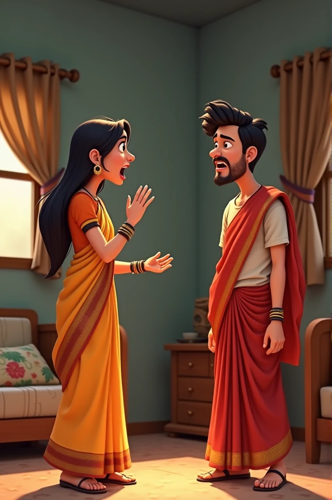 Saree Woman shouting on husband ai 3d cartoon type realistic image