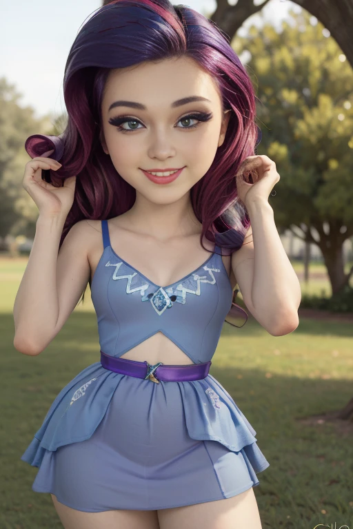 (Masterpiece, The best quality:1.2), only, 1 girl , beautiful teenage girl europea , sexy model  , mlp ,glow, Nice smile , make-up , Red lips , looking at the viewer , Nice smile ,  17 years , beautiful teenage girl , teen model , blue eyes, park ,evening , lindo make-up , Red lips , purple hair , purple hair , Full body photo , mlp , Rarity  , tiene senos grandes , cara de felicidad , alegre , linda sonrisa , vestido elegante, parque , jardin hermoso , ella esta posando para la foto , cuerpo completo , ella est caminando sexy , tiene adornos de diamante en el cabello 