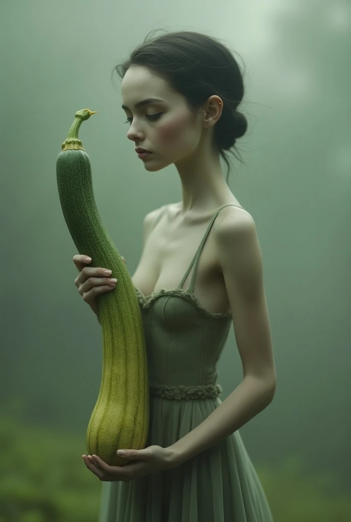 Beautiful woman dressed sexily sleeping in the garden, and his mouth was holding a serrated cucumber and beside it was a large, slimy, hairy corn kernel and there was also a long, large eggplant