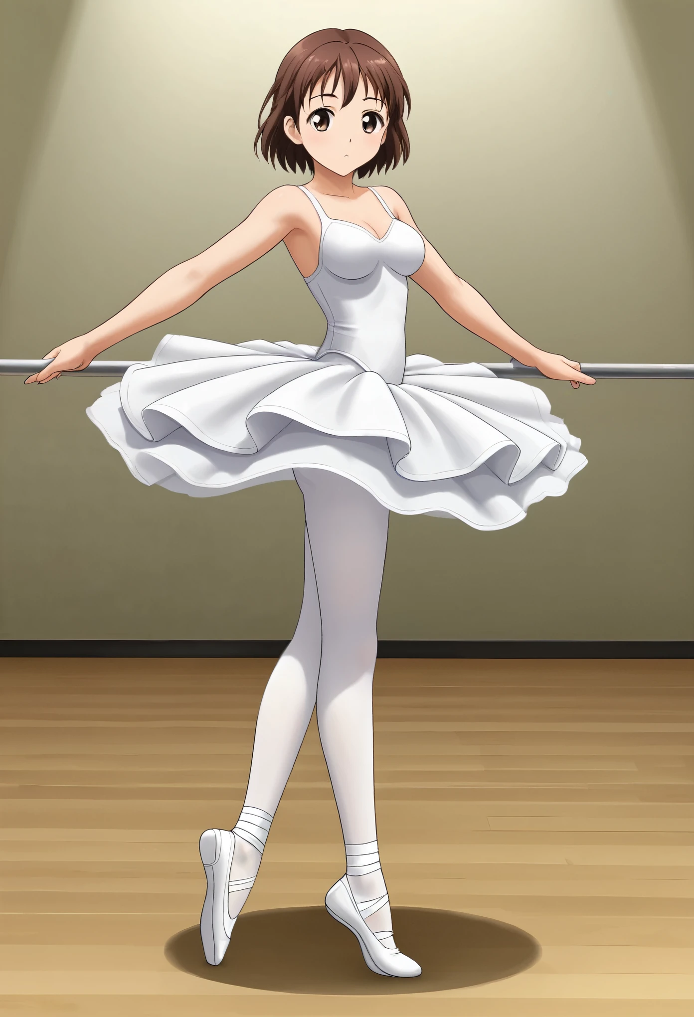 anime Illustration of a ballerina, white costume, tutu, camera perspective from underneath her thighs, showing pelvis, low shot, exposed thighs,
close up of crotch area from below, camera looking up, raising arms and legs, low camera angle, showing from underneath tutu skirt, shot angle from underside, one leg raised up high, inner thighs, underwear, exposed crotch, visible groin, pubis mons, spread legs, on stage, looking from below, one leg raised up, tutu blown up, close up of crotch area from below