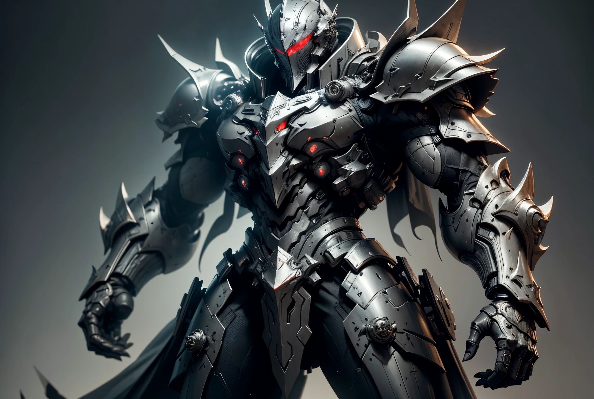 
The image depicts a towering, armored figure standing against a neutral gray background. The character appears to be a futuristic knight or mech pilot, clad in a white, intricately detailed suit of armor. The armor is adorned with red accents, particularly around the joints and as a flowing cape-like element.
A large, broadsword is held at the figure's side, its hilt adorned with intricate designs. The character's helmet has a visor that obscures their face, suggesting a sense of mystery or anonymity. The overall impression is one of power, strength, and a futuristic, medieval aesthetic.
, Masterpiece, Accurate, High Resolution, Detail, High Details, High Quality, Eye Reflection, Glowing Eyes, 3D model, 3D model,