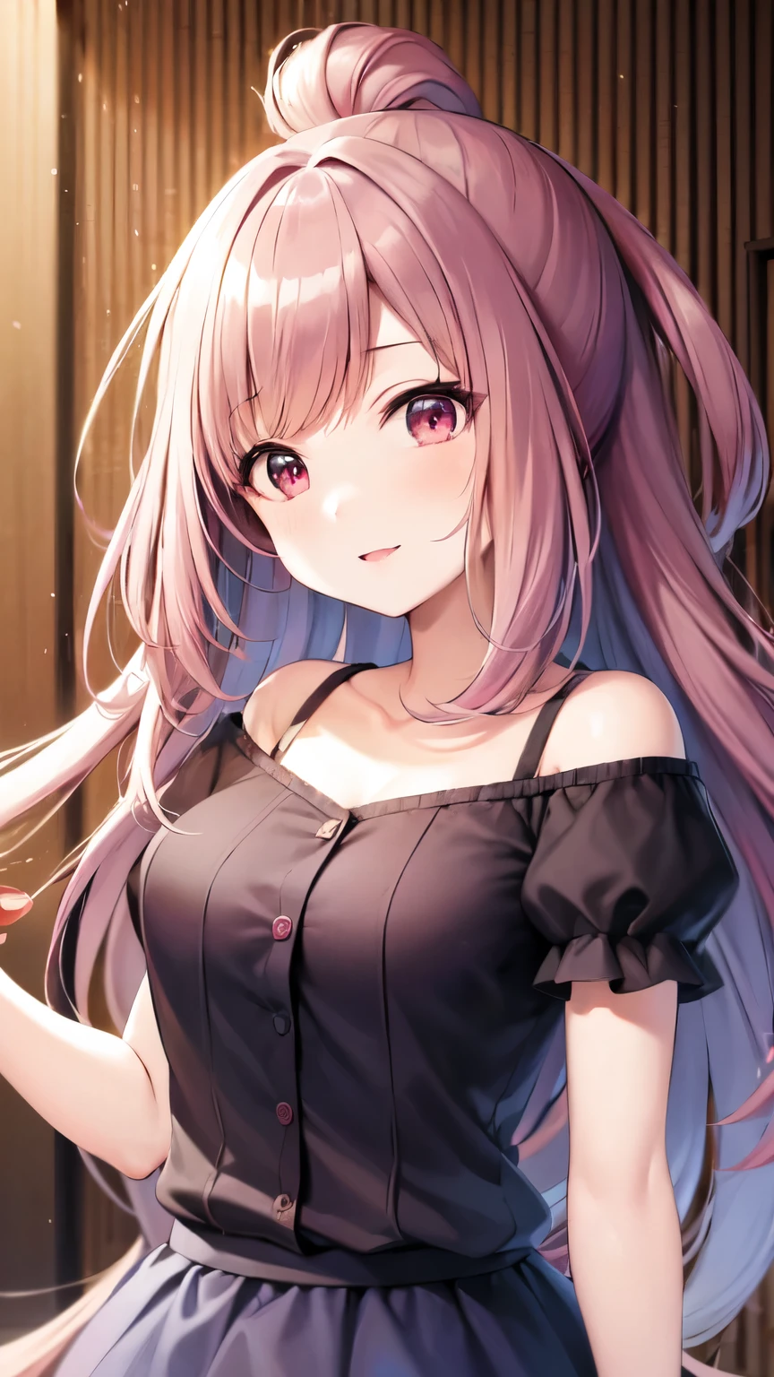 anime girl with pink hair and blue skirt holding a red bat, kantai collection style, yandere, yandere. tall, gapmoe yandere, anime visual of a cute girl, anime moe artstyle, best anime 4k konachan wallpaper, smooth anime cg art, high quality anime artstyle, anime wallpaper 4 k, anime wallpaper 4k