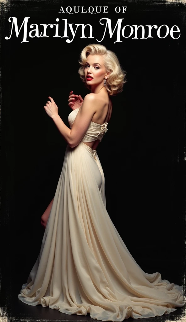 (((Romanticism style))), Marilyn Monroe naked, bottom-back view, naked shoulder, naked feet, blessed and inspiring look, cinematic lights.