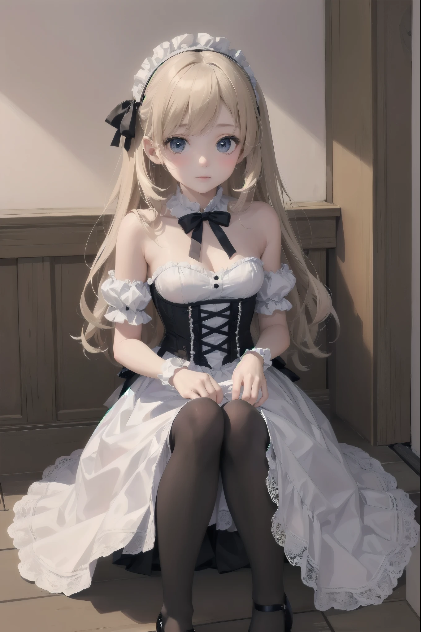 ,long hair,straight_hair,bright_pupils,cleavage,slender_waist,ankle_boots,elbow_gloves,1girl,white_pantyhose,lace,