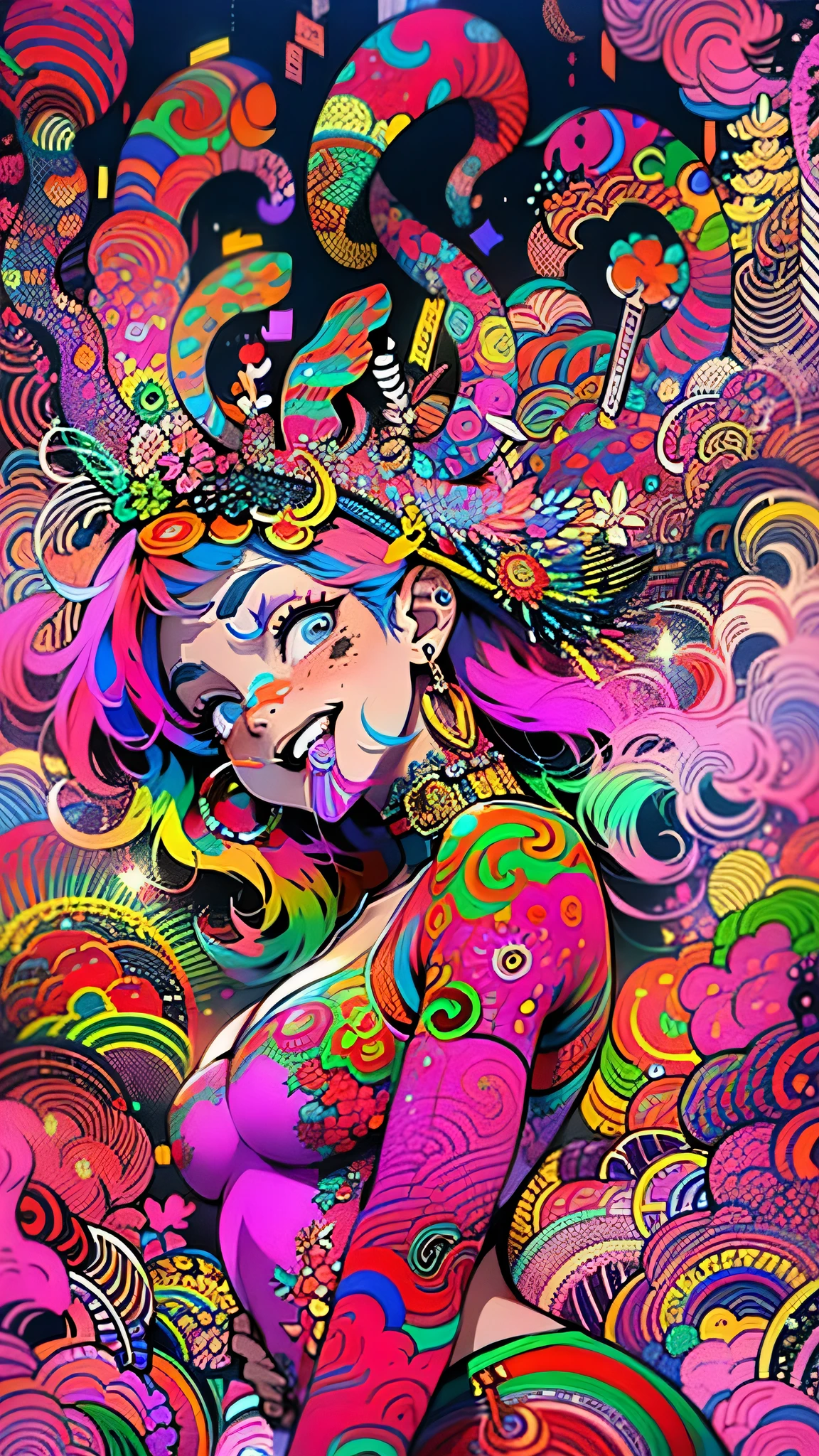 (Seductive psychedelic horror:1.5), Trippy Hentai, body horror, (having sex:1.2), huge breasts, (detailed nipples:1.2), surreal Sex, LSD trip, sensual, psychedelic vaginal sex, provocative, colorful, glowing, perfect vagina, (vaginal penetration:1.2)