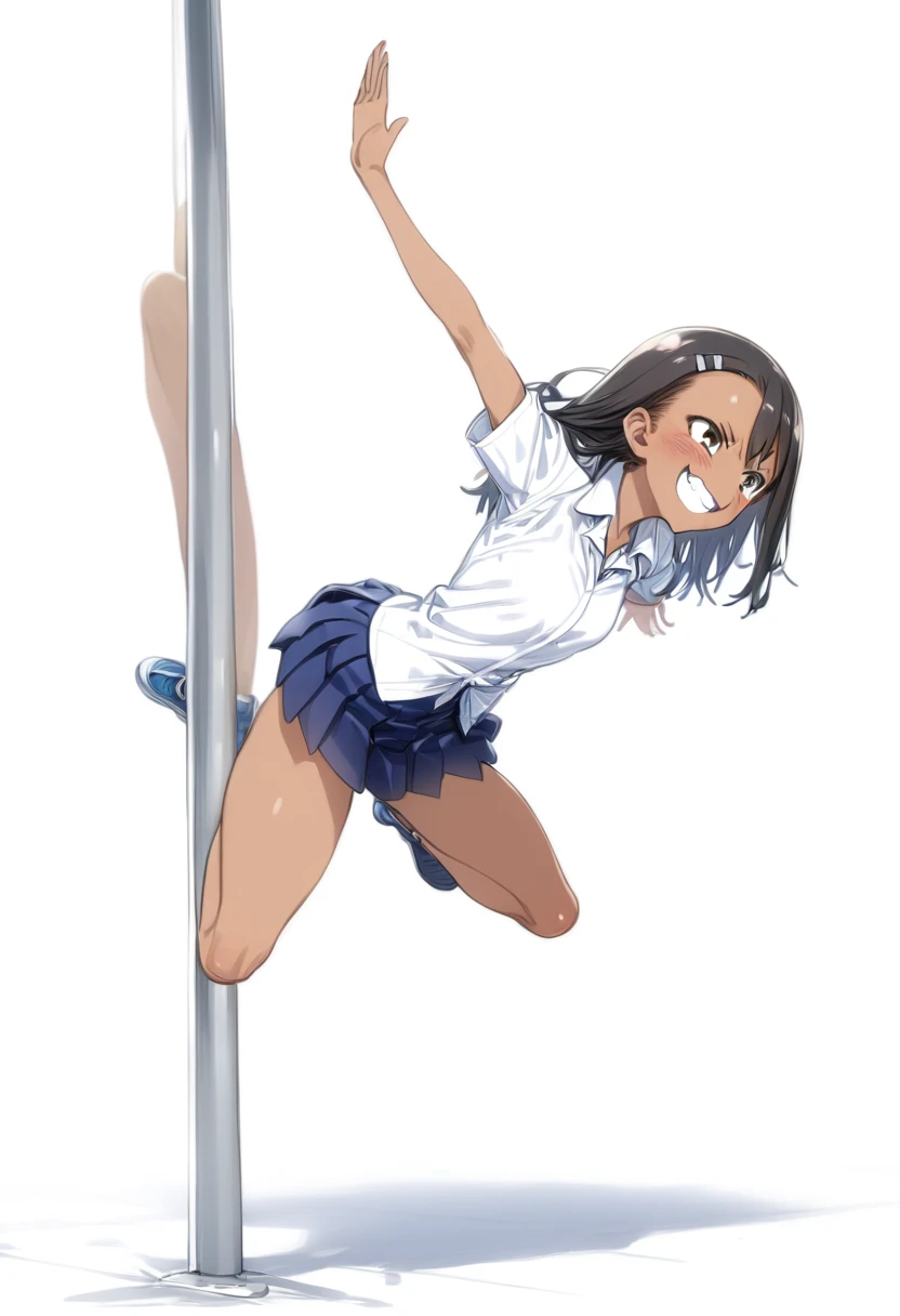 girl、School　uniform、Brown skin、Grin、Pole Vault