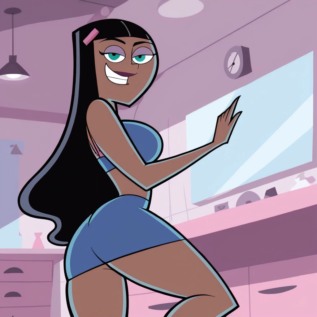 1girl, sexy 11yearold Gwendolyn_Tennyson from Ben10 is wearing a micro bikini and is presenting her ass to a creepy old man who is taking photos of her ass with his phone. 1 old man in frame.