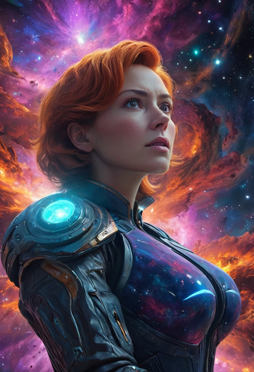 linda mulher, (((inspirada em "Nebula")), ((Autorretrato frontal)), 8k UHD, DSLR, grain of film, pintura fotorrealista Fujifilm XT3 arte midjourney, ((como Karen Gillan)), (NSFW:1.2).