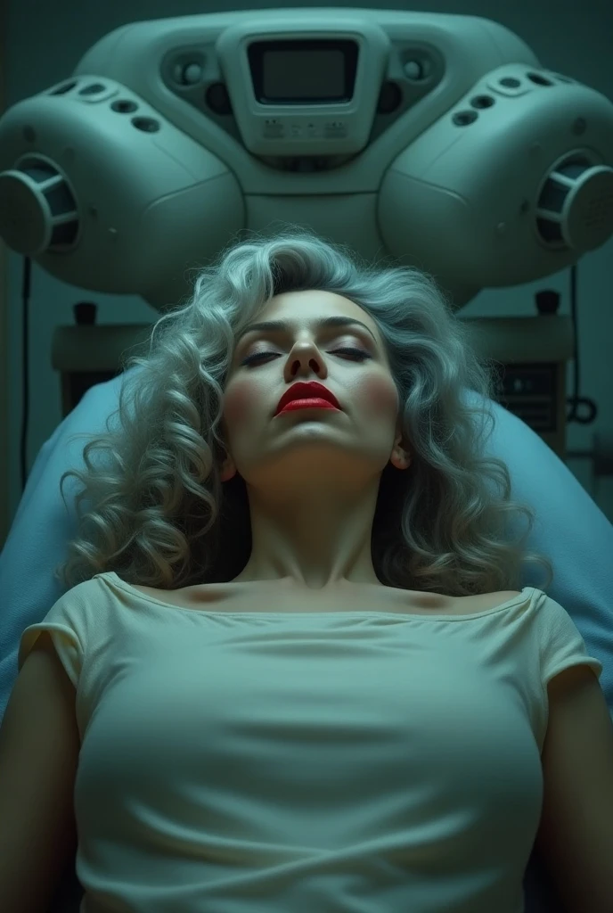 The image features a woman with striking pink hair styled in glamorous curls, lying on a futuristic, curved platform. She wears a pleated, coral pink dress and a sparkling necklace, enhancing her elegant appearance. Her makeup is dramatic, with deep pink shades that match her hair and dress, suggesting a very stylized or theatrical setting. She is surrounded by an array of vividly colored cosmetics and painting tools, emphasizing a creative or artistic theme. The overall composition combines elements of fashion and art, set against a minimalist purple background to focus attention on her and the array of colors around her. The purple background complements the costume, creating a vibrant and engaging scene. (glossy plastic texture with multiple big light probe refractions), perfect cgi, smooth silhouette, high intensity refraction, (super glossy plastic material), most beautiful vfx, , realistic, 4k, high resolution, rim light, smooth 3d model, multiple light sources, rim light, sharp post effects render,, realistic, 4k, high resolution, rim light detailed digital art, reflective, best quality, 4k, masterpiece:1.2, ultra-detailed, realistic, vivid colors, The image of the highest quality, ensuring every detail showcased perfectly. It in 4k resolution, allowing viewers to immerse themselves in the richness of the colors and intricate details. The realistic rendering. under the spotlight, reflecting, high-resolution image, realistic rendering
