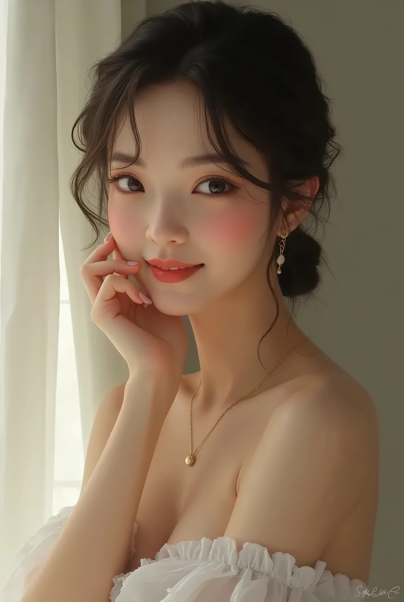 (Highest quality、8k、masterpiece)、The Woman、20th Generation、(Beautiful woman with perfect figure)、Light Brown Hair Buns、Wear a pendant、(whole body)、(thin)、((Big Breasts))、((whole body nude、All nude)))(Dark tan lines)、In the living room、Highly detailed face and skin、fine grain、double eyelid、Bright smile、Protruding areola,、Hami Breasts、Side bust、Diagonally from the side、Looking into the camera、thin、BIG ASS、Cleavage、Large areola、blush、Embarrassed look、Wet body、Glowing Skin、Brown Skin、(((whole body nude、All nude))))