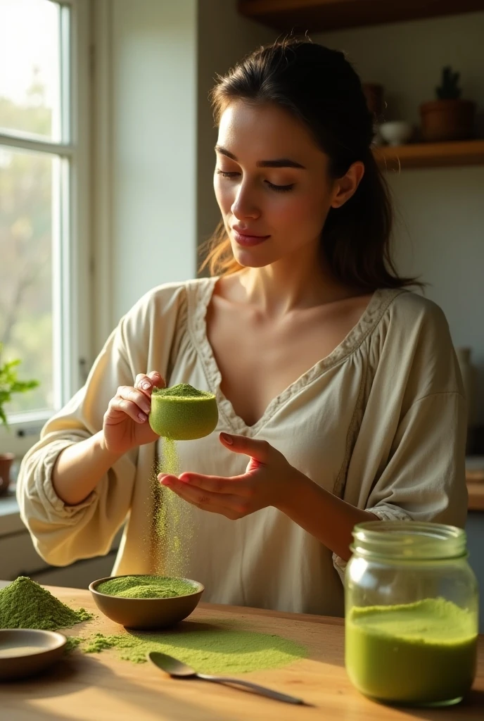 Woman drinking green juice