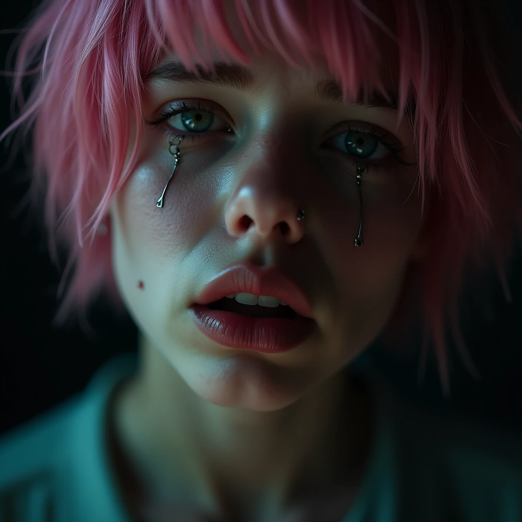 Anime realism style, (Are crying, tears:1.5), aisle, Highest quality, masterpiece, Attention to detail, Super intricate details,Girl with pink hair、blue eyes、Twin Drill