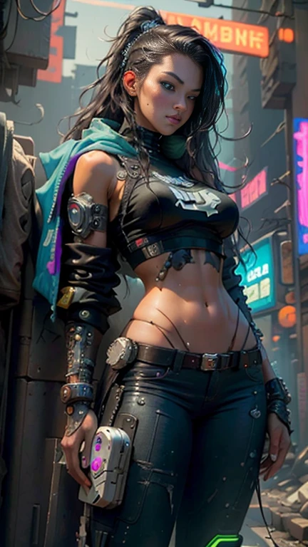 Mulher bonita, cabelo tingido, roupas de couro sexy, seios longos, estilo cyberpunk, detalhes realistas, perto, retrato, seios grandes, roupa curta, roupa sexy, seios sexy, (seios longos), roupa transparente, aberto na frente, roupa branca transparente, seios femininos bonitos