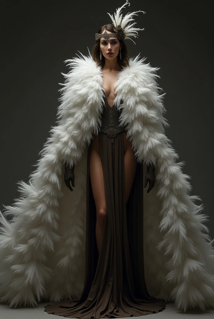 A female slave with a long fur dress all over her body