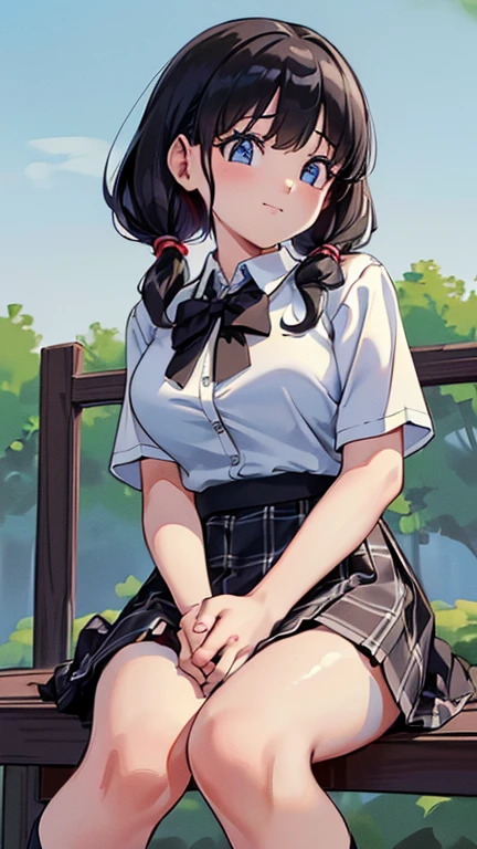 obra de arte,melhor qualidade,visto de baixo,1 garota,Sozinho,pernas cruzadas,sitting position,Sem sapatos,cintura fina,(pencil skirt:1.2),coxas pretas,camisa social,kisaki,cabelo preto,duplo bom,twintails,enfeite de cabelo de borboleta,Cabelo longo,seios pequenos,