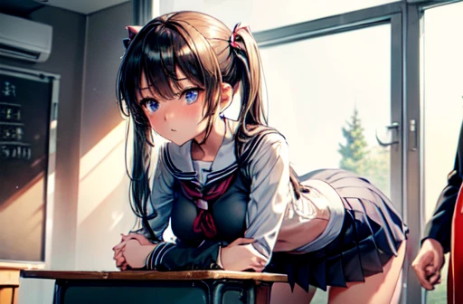 masterpiece, best quality, ultra detailed,,1girl, blush, sweat,  hair ribbon, twin tails, ((school swimsuit)), pantyhose, , dark skin, 