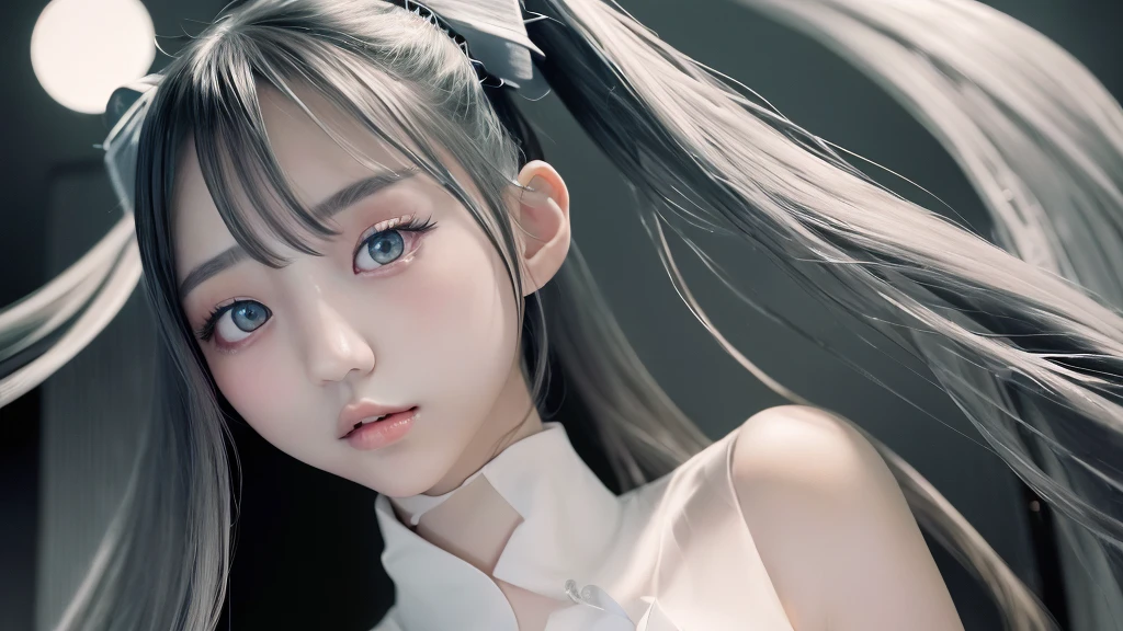 Cover of a graphic novel with a semi-realistic anime girl in the middle of a white room, and with current around