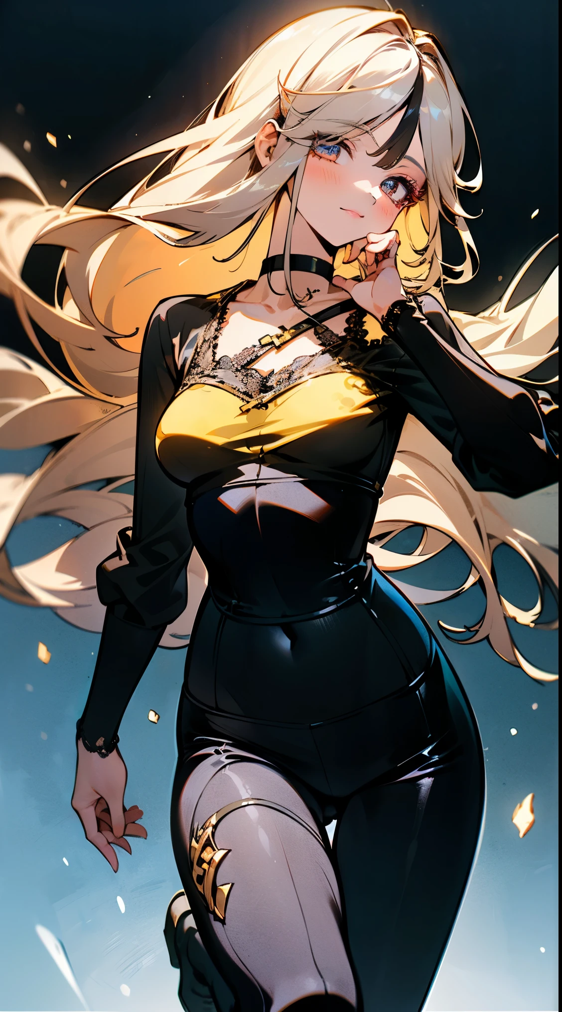 (geometric:1.1), ((1 anime girl, amazing, cute girl)), (Masterpiece, Best quality, Beautiful and aesthetic:1.2),((Ultra-high resolution, Golden ratio)), (Physically-based rendering), Sharp focus, (((high detail skin))), Intricately detailed clothing, Delicate pupils, Danfeng Eye,((((multicolor hair, cold detailed hair, long hair)))), Slender, geometric eyes :1.1, ((extremely_Detailed_eyes_and_face)), long eyelash, (masterpiece side lighting), (Dynamic configuration: 1.2), dynamic pose, Perfect Anatomy, Eyeliner, nsfw, sharp eyes, choker, mini shirt, light smile, hair adornments, fit thighs, thigh gap, stylish, mature, medium breast, wearing long brown leggings with black details, tight white sweater, complex lace boots, side-lighting, gothic aesthetic, transparent, Lace, Fishnet lingerie and stockings.