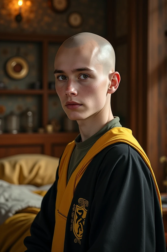 A light beard bald boy with black hoody telling stories