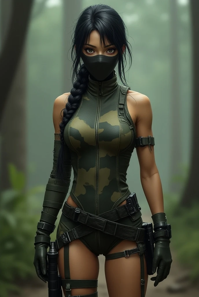 bamboo forest、Silence、night、Detailed Cyberpunk Ninja、Beautiful young woman battle cyborg、Beautifully detailed face、 Highly detailed skin texture、Highly detailed face and body、Perfect figure、 Muscular、Ample breasts、Six Pack Abs、Detailed thighs、Beautifully detailed and intricate eyes、Detailed mouth、Long eyelashes、Raise your arms and show your armpits、Tattoo、Erotic pose with legs apart、Wearing a high cut night camouflage pattern latex bodysuit、Tactical Helmet、gas mask、Tactical Armor、 Tactical equipment、Bulletproof vest、Utility Belt、holster、Futuristic pistol、 Elaborate armor、Cybernetic Enhancements、Realistic skin texture、Ultra-realistic、映画のようなillumination、Cold tones、masterpiece、high quality、8k、Photorealistic、photo-realistic、professional、Natural light、illumination、Physically Based Rendering、Bright colors、Volumetric Fog、Advanced Technology、hacker、Illuminated display、industrial machinery、Motion Blur Effect