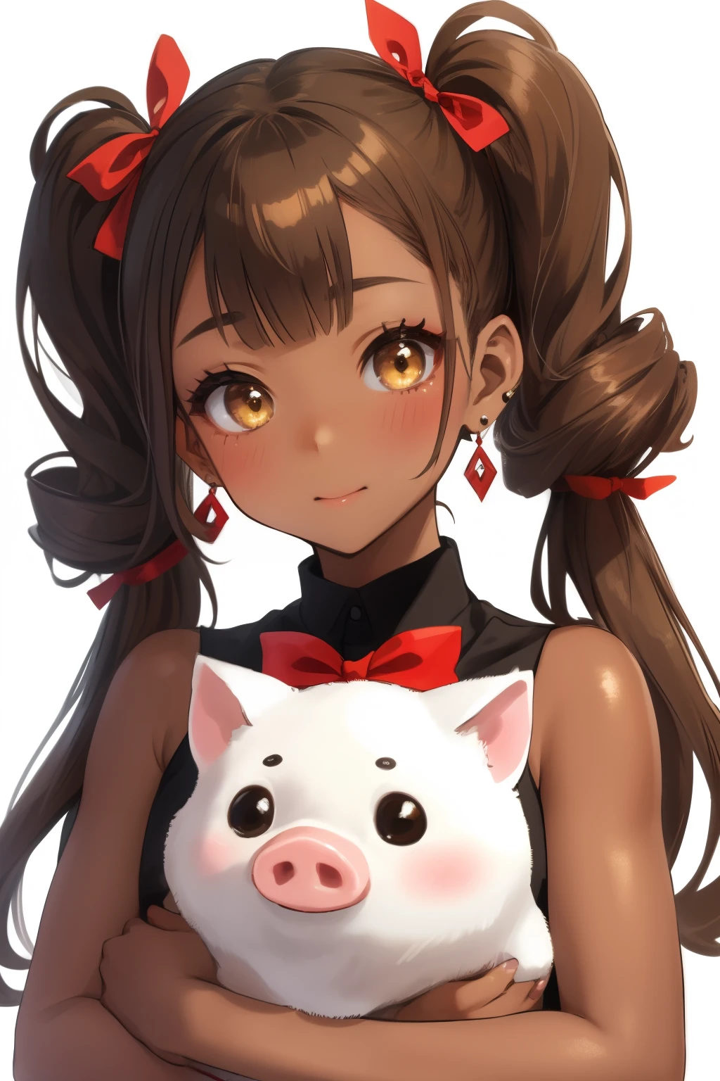 (masterpiece, Best Quality:1.2), Raising an elementary school girl into a pig ，dream，Young 凄く若いvery凄く小さな少女，Chibi:1.5，Long eyelashes，Ganguro:1.2，Dark Skin Tone, very，Dark Skin Tone， eyeshadow，Earrings，Sunburn，  glowing skin  ，Lower metallic tan，Brown hair in twin tails，very短い髪、 short linear bangs ，Curly Hair Perm，Red ribbon，very短い:1.3，&#39;Body Type，Flat Bust:1.3，Swollen areola:1.5，Earrings，Veil， jewelry ，Alone，wedding dress，flower bouquet，dress，bridal Veil，flower，Gloves with elbow pads，white dress，gloves，flower bride， upper body，From the side，[profile，  White Gloves ，rose，Center of chest，Mouth closed，hoop Earrings， White Flower ，holding flower bouquet，