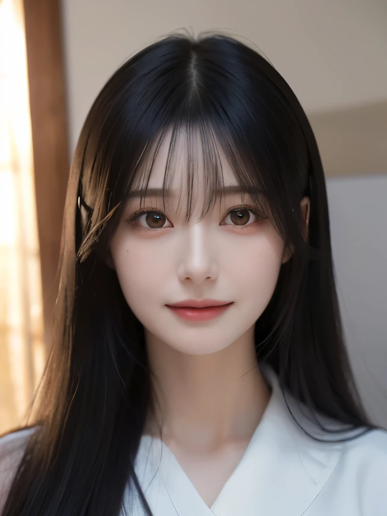 (ultra-detailed),((portrait )),1beautiful Japanese girl with Long hair and bangs,,((smile)),beautiful detailed eyes,beautiful detailed lips,extremely detailed face,longeyelashes,soft smile,natural lighting, wearing a fashionable sweats and skirts,realistic,(masterpiece:1.4),(best quality:1.4),(shiny skin),makeup,smile(skinny,closed mouth,shy :1.3) ,((smile)),(8k, RAW photo, best quality, masterpiece:1.2), (realistic, photo-realistic:1.37),(sharp focus:1.2), professional lighting, photon mapping, radiosity, physically-based rendering,