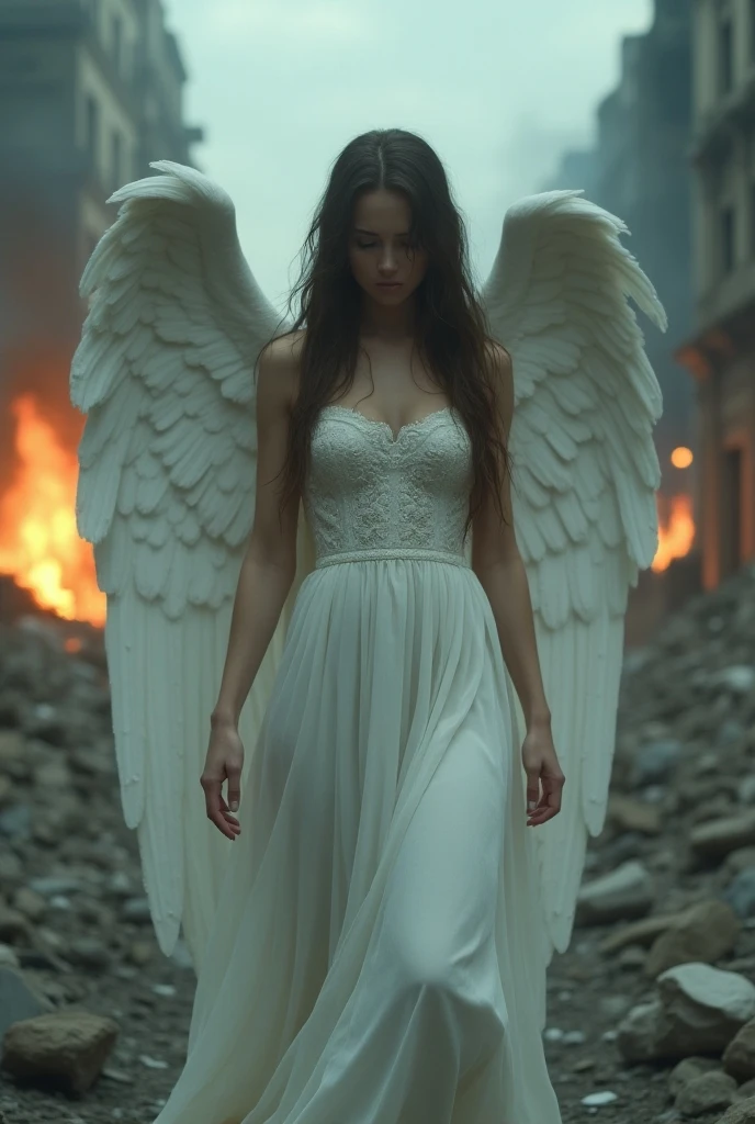 Imagine a scene in which a fallen and malevolent angel, with a seductive appearance and large beautiful wings, is in full motion. The scene takes place on the streets of an apocalyptic city, ablaze and in ruins. Use a contrasting style of writing to highlight the angel's beauty in juxtaposition to the decay of the surroundings.
Begin the text with a striking opening, capturing the reader's attention as you describe the angel's descent. Introduce retrospective moments through contextual flashbacks to unveil the angel's backstory and transformation into a malevolent being. Explore the angel's internal thoughts as they fall, allowing the reader to access their psychology.
Throughout the text, employ a metaphor describing the angel's wings as 'dark glimmers of freedom,' creating a contrast with the oppression of the ruined environment. Add sensory elements such as smells and sounds that emphasize the desolation of the city and the grace of the angel. Additionally, play with chromatic contrast, using dark and cool colors for the city and warm and vibrant colors for the angel.
Insert a table with multiple rows to highlight the duality of the angel and the surroundings, create lists to detail the retrospective moments, and use different header styles to divide the text into thematic sections. Ensure the text is focused on conveying the visual and emotional aesthetics of the described scene.