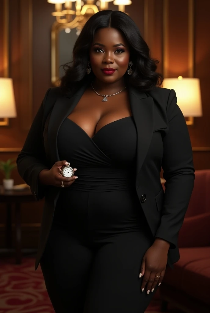 A body that looks like it's going to burst with muscles,A body that looks like its clothes will burst with muscles,Create a high-resolution realist 3d image of a dark skin toned melanin elegant woman with a findom dominant and commanding persona and Prescence wearing luxurious attire, such as a tailored suits or designer dress, and posed in a confident stance. full body tall and plus size curvey body 5'9 265 lbs This mage should exude power, control, and sophistication, with a hint of mystery. the back ground is lavish hight rise office or a luxurious richly decotated tool reflecting wealth and power 