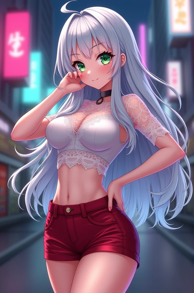 (1girl), red eyes, mature, mole onder eye,((white hair)), pigtails, long hair,, x ornament, big lips, pretty lips, ((gyaru)), gyaru hairstyle, good hips and long legs, photo of slim girl, pretty face with arms and legs, full length and white stockings, 2 4 year old female model, sporty, photo of slim girl model, concept:Beautiful woman portrait。 quality:(highest quality, 4k, High resolution, masterpiece:1.2), Super detailed, (anime style, photorealistic:1.37), lighting effects:strong contrast, Bright colors and mesmerizing effects, Soft and delicate lighting, gentle shine, Subject information:alone, ((woman)), (round eyes), (high detail skin:1.2), long eyelashes, glossy lips, Highly detailed face and skin texture,beautiful skin, shiny skin, perfect fingers, NSFW, High-definition RAW color photo, cinematic light, alone, (((young woman))), (detailed expression), (small face), (high detail skin:1.2), clavicle, cute face, beautiful appearance, long eyelashes, (((embarrassing:1.5))), ((Cover your eyes with one hand:1.2)), ((spread legs:1.5, photo shootのためポーズをとる, sexy pose, squat with legs apart)), (night time:1.5), Joy and excitement, sweating:1.37, ((put your hand on your chest, sexy shot, very sexy pink dress, bustling street:1.5, beautiful skin, shiny skin, perfect fingers, five fingers, anatomically correct, background bokeh, high quality, surreal, bright colors,