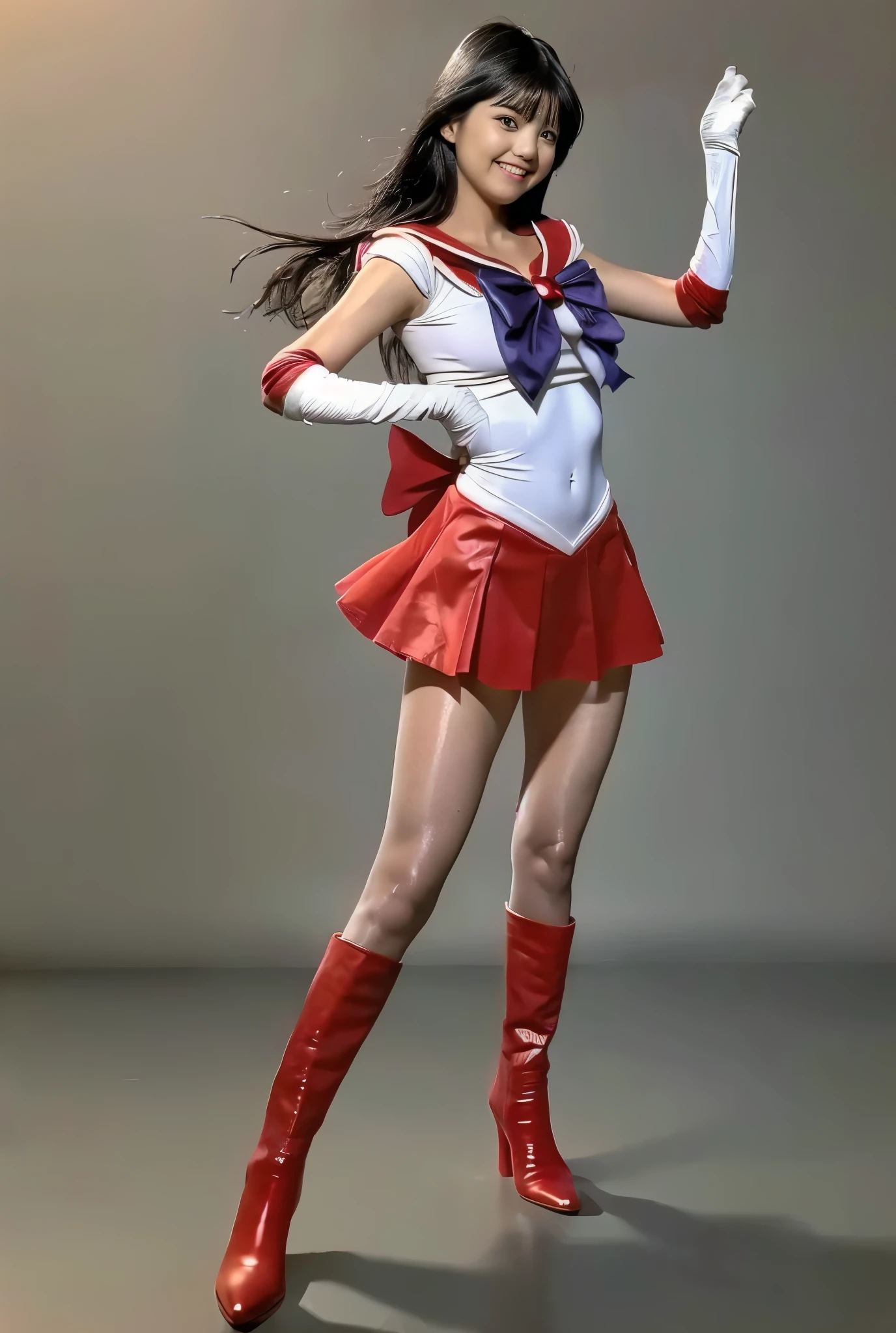 No background、(((Beautiful legs in tights.)))、((( Legally express the beauty of your smile)))、(((Wearing white gloves、Cover young people with gloves )))、((((Make the most of your original images)))、(((Sailor Mars Costume)))、(((Short and beautiful hair)))、(((suffering)))、(((Please wear beige tights....、Please wear red boots)))、((Best Quality、8k))、((Best Quality、8k、masterpiece:1.3))、(((Save the background )))、Sharp focus:1.2、 beautiful woman with perfect figure :1.4、Slim Abs:1.2、 wet body:1.5、 Highly Detailed Face and Skin Textures 、8k
