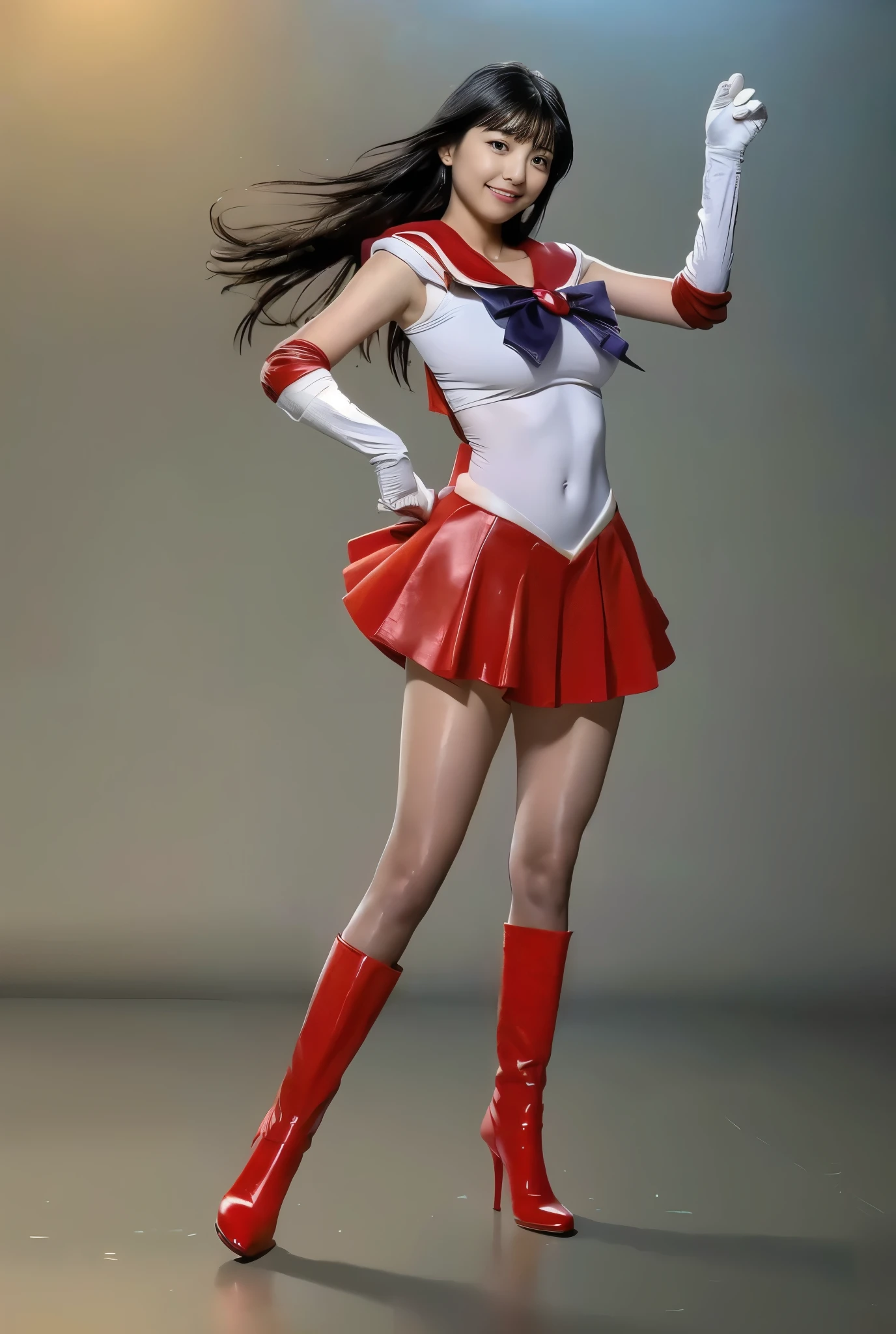 No background、(((Beautiful legs in tights.)))、((( Legally express the beauty of your smile)))、(((Wearing white gloves、Cover young people with gloves  )))、((((Make the most of your original images)))、(((Sailor Mars Costume)))、(((Short and beautiful hair)))、(((suffering)))、(((Please wear beige tights....、Please wear red boots)))、((Best Quality、8k))、((Best Quality、8k、masterpiece:1.3))、(((Save the background )))、Sharp focus:1.2、 beautiful woman with perfect figure :1.4、Slim Abs:1.2、 wet body:1.5、  Highly Detailed Face and Skin Textures 、8k