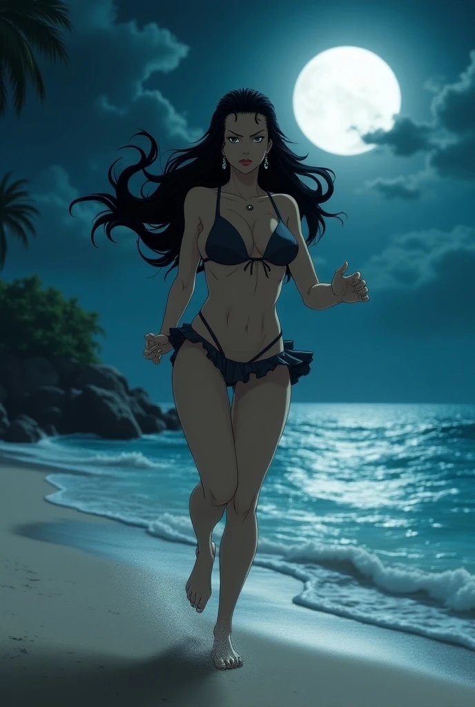 score_9, score_8_up, score_7_up, Eris, <lora:Eris_PDXL:0.9>,long hair, hair slicked back,  red eyes, black hair, makeup, purple lipstick, colored skin, grey skin, pale skin, , wet skin, steaming body, steam, white eyepatch , sweaty, sweat drop, looking down, looking at viewer, sitting, from below, close up, solo, solo focus, outdoors, beach, best quality, high quality, 2d, cartoon,