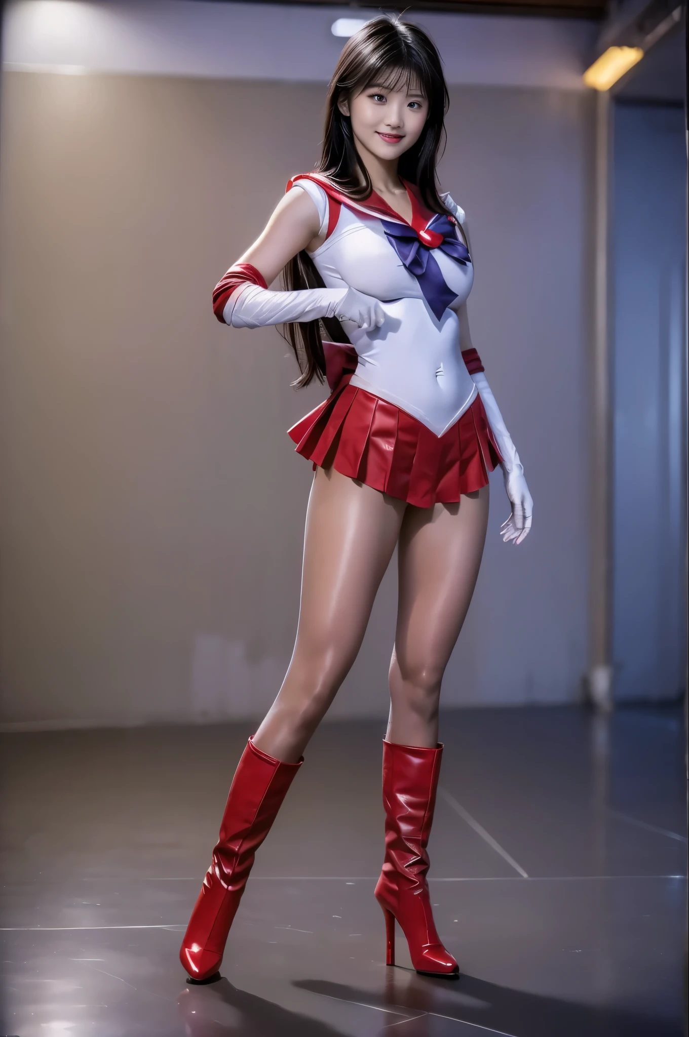 No background、(((Beautiful legs in tights.)))、((( Legally express the beauty of your smile)))、(((Wearing white gloves、Cover young people with gloves  )))、((((Make the most of your original images)))、(((Sailor Mars Costume)))、(((Short and beautiful hair)))、(((suffering)))、(((Please wear beige tights....、Please wear red boots)))、((Best Quality、8k))、((Best Quality、8k、masterpiece:1.3))、(((Save the background )))、Sharp focus:1.2、 beautiful woman with perfect figure :1.4、Slim Abs:1.2、 wet body:1.5、  Highly Detailed Face and Skin Textures 、8k