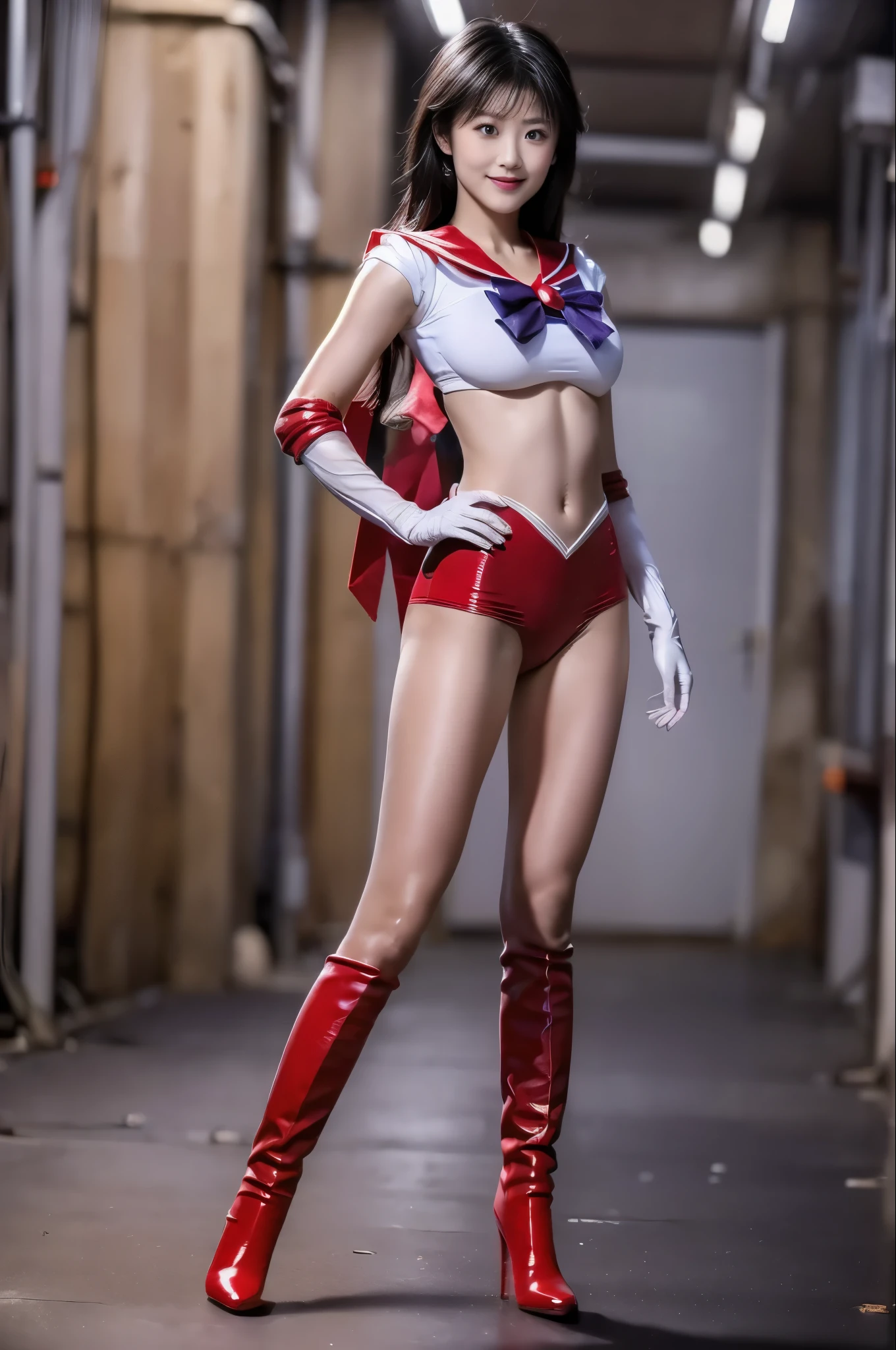 No background、(((Beautiful legs in tights.)))、((( Legally express the beauty of your smile)))、(((Wearing white gloves、Cover young people with gloves  )))、((((Make the most of your original images)))、(((Sailor Mars Costume)))、(((Short and beautiful hair)))、(((suffering)))、(((Please wear beige tights....、Please wear red boots)))、((Best Quality、8k))、((Best Quality、8k、masterpiece:1.3))、(((Save the background )))、Sharp focus:1.2、 beautiful woman with perfect figure :1.4、Slim Abs:1.2、 wet body:1.5、  Highly Detailed Face and Skin Textures 、8k