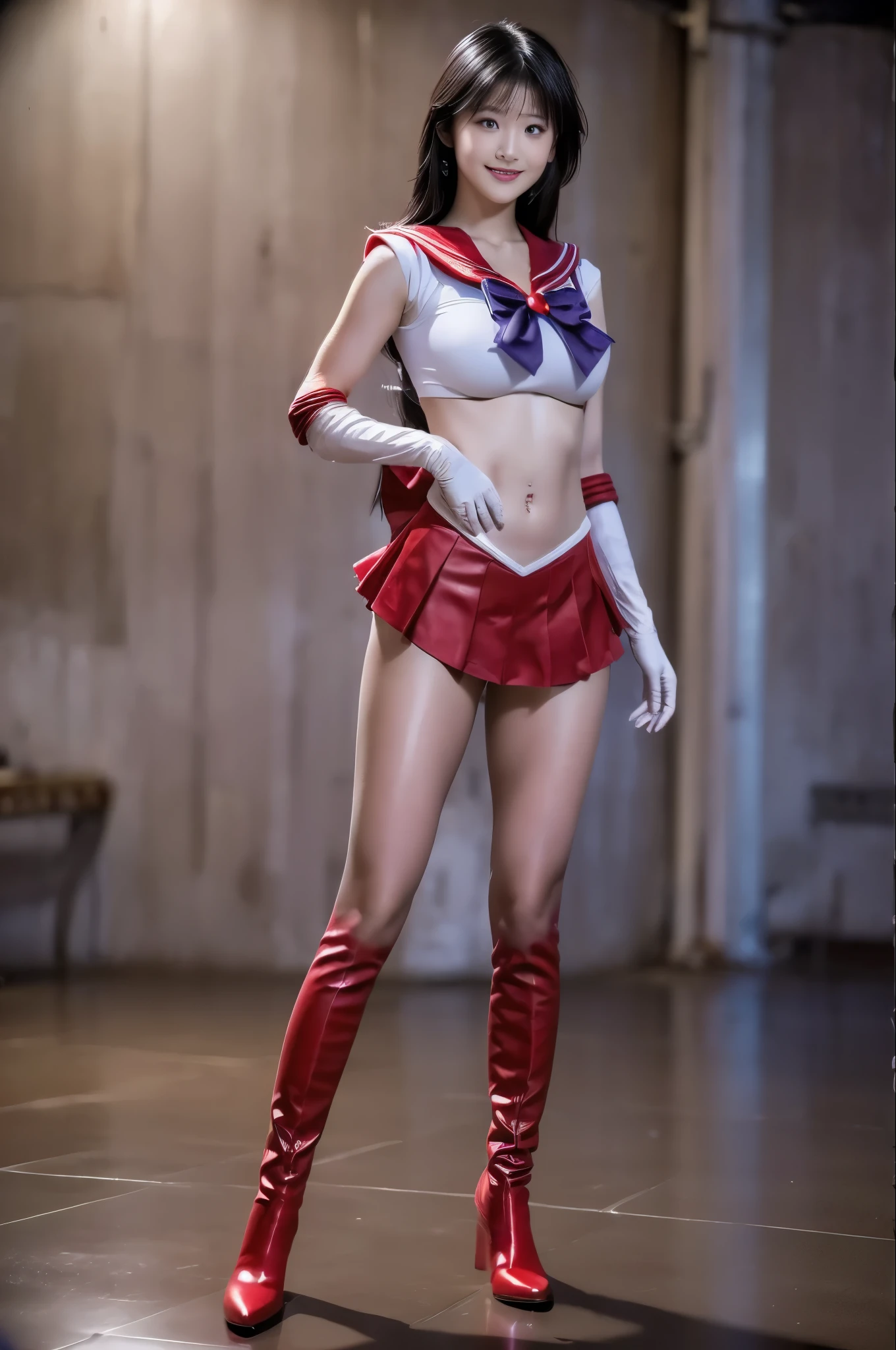 No background、(((Beautiful legs in tights.)))、((( Legally express the beauty of your smile)))、(((Wearing white gloves、Cover young people with gloves  )))、((((Make the most of your original images)))、(((Sailor Mars Costume)))、(((Short and beautiful hair)))、(((suffering)))、(((Please wear beige tights....、Please wear red boots)))、((Best Quality、8k))、((Best Quality、8k、masterpiece:1.3))、(((Save the background )))、Sharp focus:1.2、 beautiful woman with perfect figure :1.4、Slim Abs:1.2、 wet body:1.5、  Highly Detailed Face and Skin Textures 、8k