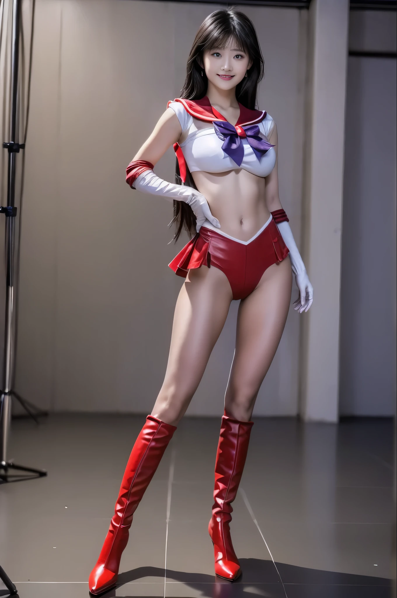 No background、(((Beautiful legs in tights.)))、((( Legally express the beauty of your smile)))、(((Wearing white gloves、Cover young people with gloves  )))、((((Make the most of your original images)))、(((Sailor Mars Costume)))、(((Short and beautiful hair)))、(((suffering)))、(((Please wear beige tights....、Please wear red boots)))、((Best Quality、8k))、((Best Quality、8k、masterpiece:1.3))、(((Save the background )))、Sharp focus:1.2、 beautiful woman with perfect figure :1.4、Slim Abs:1.2、 wet body:1.5、  Highly Detailed Face and Skin Textures 、8k