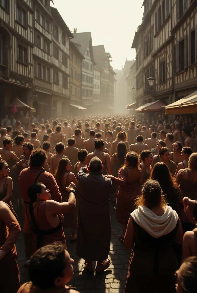 ((5 Germanic Blonde Hairy Fat Men with Mustaches) (desnudos con la polla erecta) (They are in the street surrounded by the angry crowd))