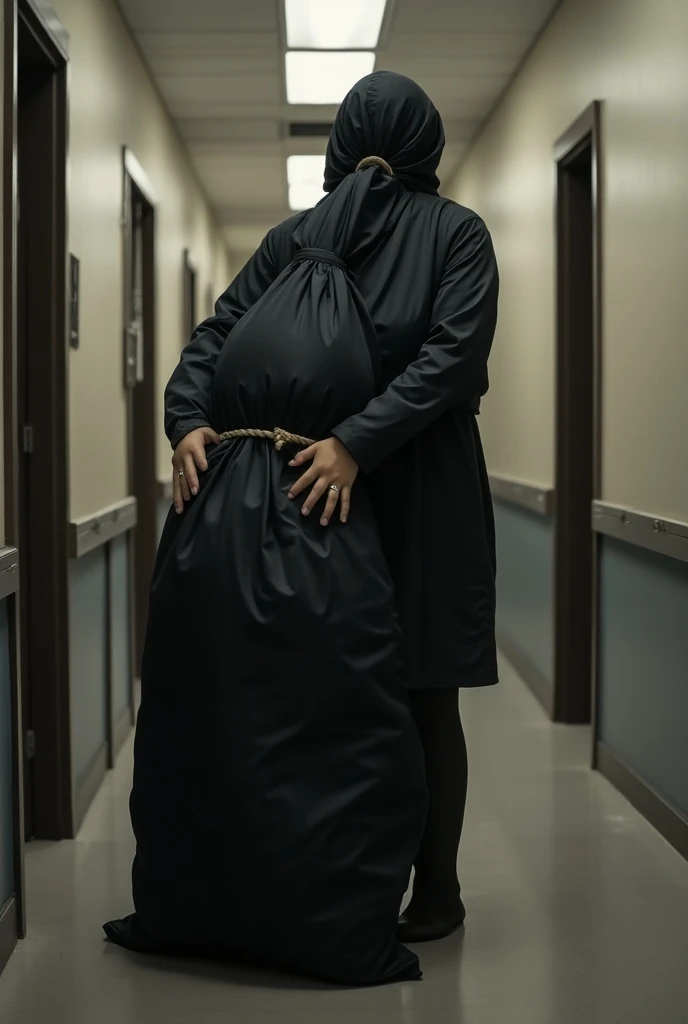 a desperate arabic woman in a glossy plastic-abaya, a crying arabic woman in a wetlook high-shine pvc-coat, a terrified arabic woman in a wet and shiny latex-abaya, affection pose, lecherous action pose, dramatic action pose, theatralic pose, an arabic woman is carrying her shortheared husband in cotton shorts in a hospital, there is a beautiful arabic woman in a shiny latex-abaya who is carrying a consciousless man in her arms, an arabic beautiful woman in a high-shine pvc-abaya, an arabic woman in a shiny raincoat, an arabic woman is carrying a shortheared man who is wearing matte cotton shorts, a weak man in matte cotton shorts is consciousless and needs to be carried, a shortheaded man with closed eyes and matte cotton clothes  is helplessly carried in the arms of an arabic woman, an arabic woman looks very scared and terrified, a consciousless man with closed eyes is suffering very much and has a very painful face, photo, photo shoot, photographed , accident, help, aid, first aid, pity