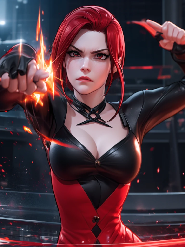 Woman in her 30s, alone, alone, athletic, very short red hair, Ultra detailed, looking furiously at viewer with very upset eyes, angry gesture, has demonic outfit, full body, digital art, moonlight , cinematic, ultra sharp focus, award winning photography, perfect contrast, high sharpness, depth field, ultra detailed photography, global illumination, fluid, ultra high definition, 8k, Unreal Engine 5, ultra sharp focus, award winning photography, artstation trends,
